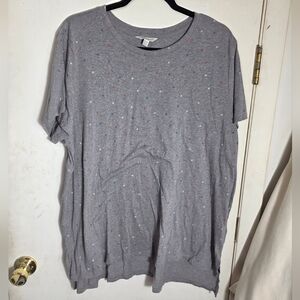 Lucky Brand Gray T-Shirt Red White Blue Stars Plus Size 2X